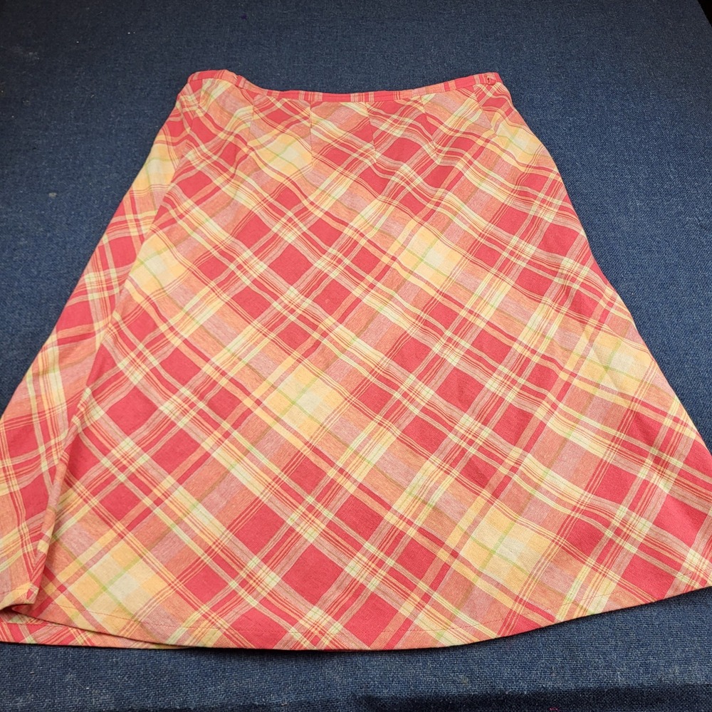 Karen Scott Sport Plaid Linen Blend Midi Skirt Red Orange Yellow Size 14 Y2K